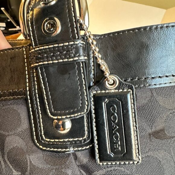 Coach Handbag - Black Soho Signature Tote Patent Leather Trim - Like New - Picture 9 of 11